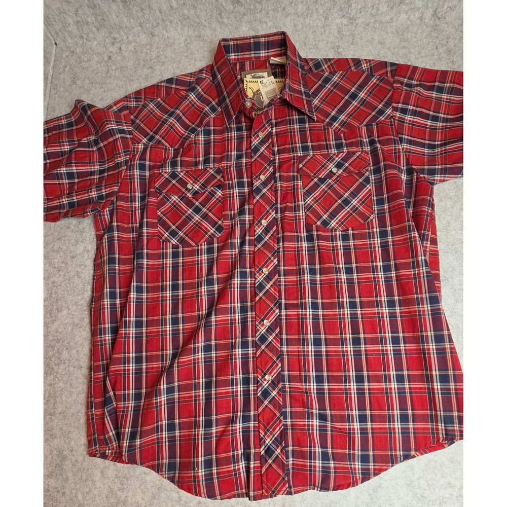 Western Plains Trading Co Mens Red Plaid Pearl Snap Western Shirt Large NWT